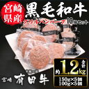 【ふるさと納税】宮崎黒毛和牛100％グリルハンバーグ10個セット(150g×5個・100g×5個)国産 宮崎県産 黒毛和牛 ハンバーグ 炒めもの【AR003】【(有)有田牧畜産業 食肉加工センター】