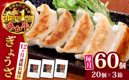 【全12回定期便】熊本県産 あか牛 ぎょうざ 20個×3箱 ぎょうざ[AYCQ091]