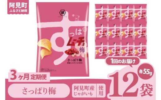 【3回定期便】湖池屋 すっぱムーチョチップス さっぱり梅味 55g×12個|お菓子 おかし おやつ スナック スナック菓子 菓子 ポテチ 大容量 おつまみ じゃがいも（93-140）
