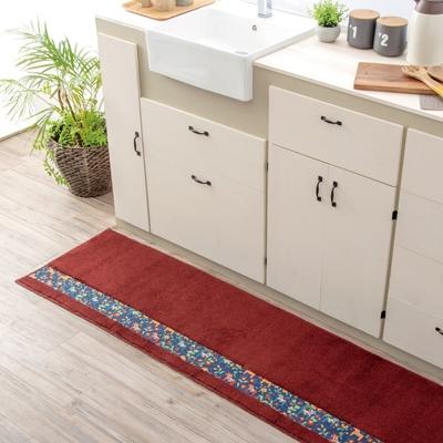 ふるさと納税 海南市 北欧の「幸せを運ぶ馬」ダーラヘスト柄のキッチンマット　ワインレッド(縦50cm×横270cm)