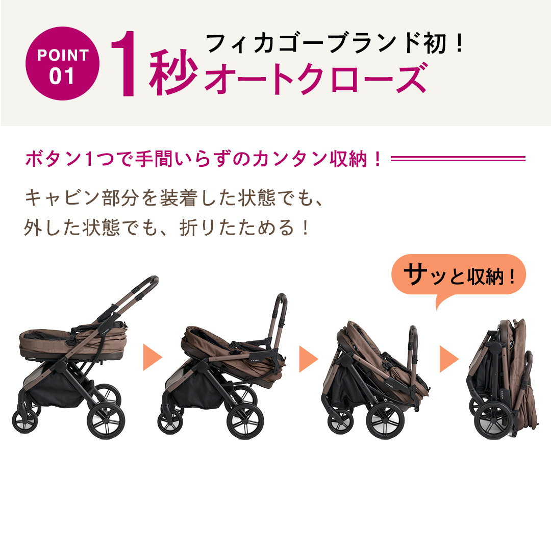 【コムペット】フィカゴー トグル ピュアブラック（BK）156785 中型犬対応 combi コンビ ペットカート FikaGO 1秒自動収納 キャビンを外しても装着したままでも折りたためる 着脱型 
