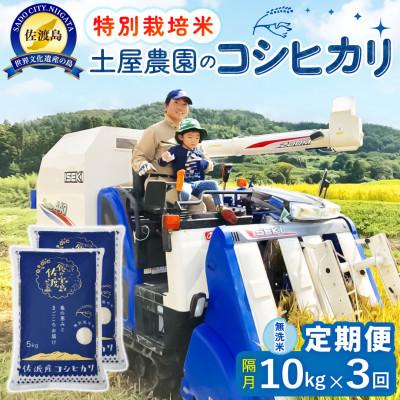 ふるさと納税 佐渡市 【2ヵ月毎定期便】佐渡島産コシヒカリ 無洗米10kg 土屋農園 農家直送 特別栽培米　全3回