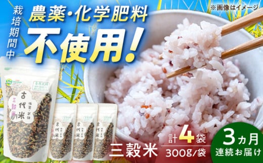 【3回定期便】自然農法で育てた 古代米 三穀米 1.2kg（300g×4袋） /永尾 忠則 [UAS014] 雑穀 雑穀米 米 お米