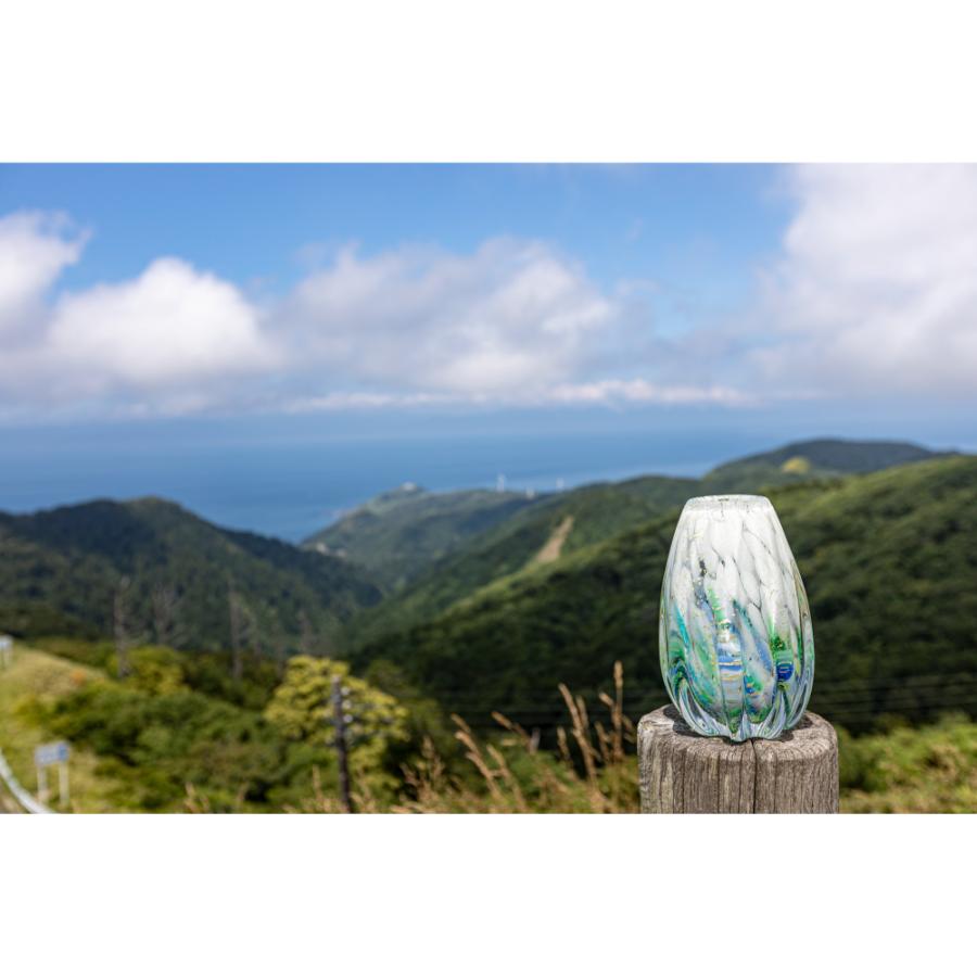 ＜津軽びいどろ＞龍飛岬 紫陽花 長丸花器