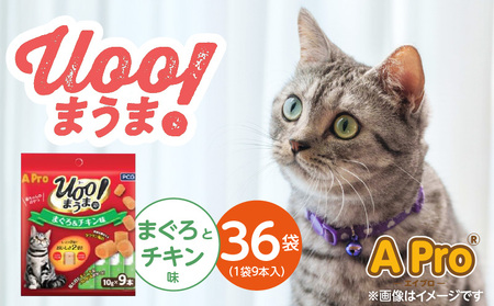 A Pro 猫用おやつ Uoo!まうま（まぐろ＆チキン味）9本×36袋_A Pro 猫用 おやつ Uoo!まうま 9本 × 36袋 計 324本 まぐろとチキン キュート コロコロ形状 しっとり 2層 健康維持 サポート お手軽 多頭飼い キャットフード 福岡県 久留米市_Pf043-02