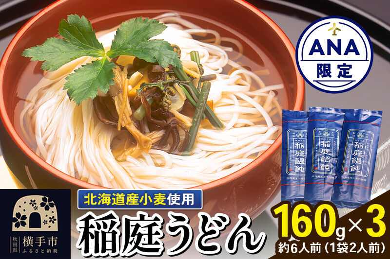 【ANA限定】北海道産小麦粉使用 稲庭うどん 160g×3袋 ゆうパケット [稲庭うどん うどん 饂飩]