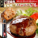 【ふるさと納税】都城産宮崎牛・お米豚ハンバーグセット(黒たれ付) - 都城産宮崎牛とブランドポークのハンバーグ(160g×15個セット) お米豚 焼肉のタレ にくほんぽ黒 冷凍保存可 ギフト 贈答用 送料無料 MJ-3111【宮崎県都城市は2年連続ふるさと納税日本一！】