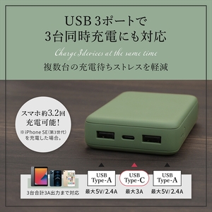 Owltech USB Type-Cケーブル付属 コンパクト モバイルバッテリー 10000mAh USB Type-C入出力 ×1ポート ＋ USB Type-A出力×2ポート OWL-LPB100