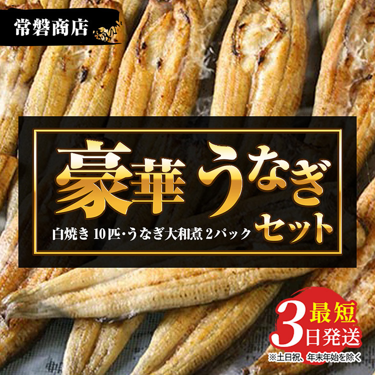 
豪華 国産うなぎセット（うなぎの白焼き10匹・うなぎ大和煮2パック）【最短3日発送】
※沖縄・離島への配送不可
