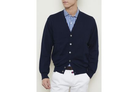 日本製 カシミヤ100% カーディガン ネイビー 2Lサイズ [2525]