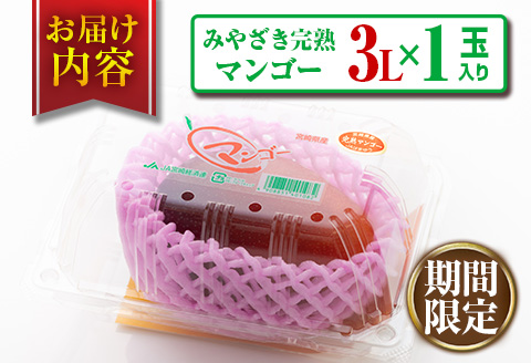 期間限定 みやざき 完熟マンゴー 3L × 1玉 フルーツ 果物 くだもの 国産 食品 デザート おやつ 産地直送 人気 おすすめ 高級 お取り寄せ グルメ 濃厚 ご褒美 贅沢 贈り物 お土産 ギフト