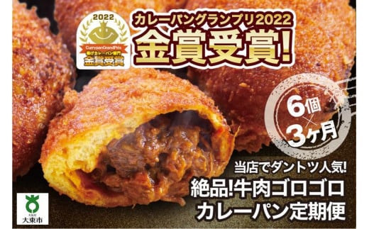 
【3か月定期便】カレーパン 6個 牛肉 ゴロゴロ グランプリ 金賞受賞
