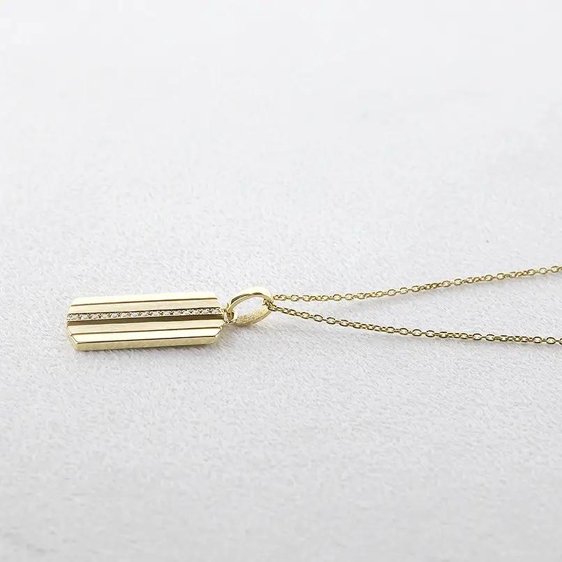 ネックレス メンズ k18 18金 プレート ダイヤモンド 0.08ct ペンダントトップ 大ぶり ゴールド ダイヤ イエローゴールドK18 ストライプ タグペンダント ジュエリー シンプル 大きめ 