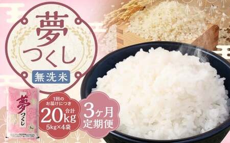 【3ヶ月定期便】 無洗米 食味鑑定士厳選 夢つくし 20kg（5kg×4袋）×3回 計60kg 米 こめ コメ お米 精米 単一原料米 ごはん ご飯 ライス おにぎり