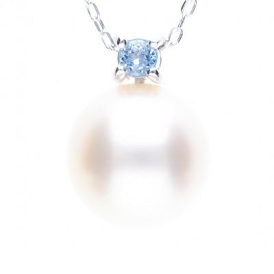 ふるさと納税 神戸市 【11月誕生石】無調色 アコヤ真珠 ブルートパーズ K10WG ペンダント ネックレス チェーン付