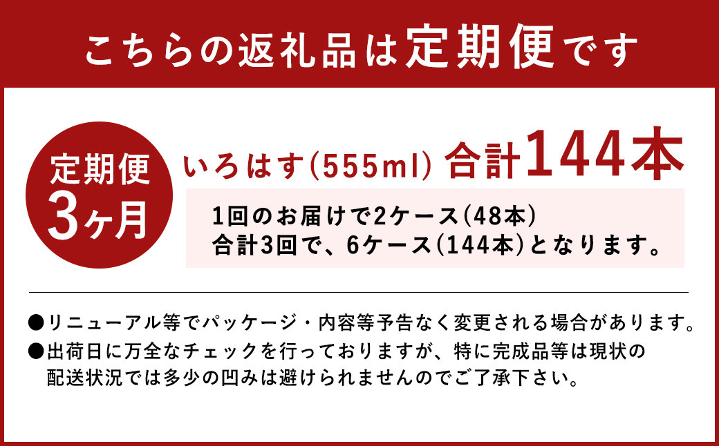 【定期便3ヶ月】い・ろ・は・す 阿蘇の天然水 555ml ×24本（2ケース）計144本