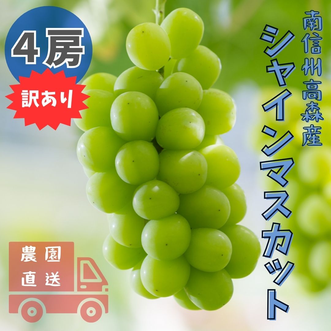 【ふるさと納税】【南信州高森産】訳ありシャインマスカット　4房【配送不可地域：離島】