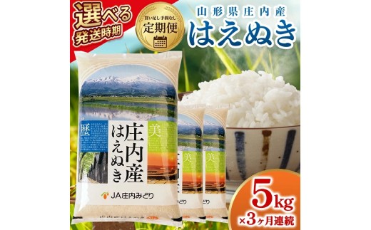 【定期便】庄内産はえぬき 5kg×3ヶ月連続中旬発送 計15kg（1月～3月）