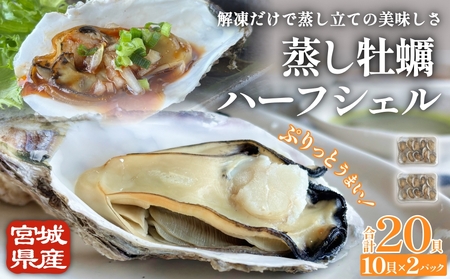 宮城県産 蒸し牡蠣 ハーフシェル 10貝 2P セット （ 計20貝 ）  牡蠣 かき カキ 貝 加熱調理済 海鮮 魚介 魚介類 冷凍 宮城県 宮城 石巻市 石巻