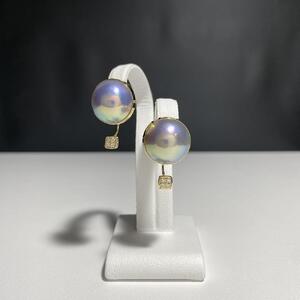 【奄美パール】奄美の輝き®×虹珠　マベ真珠 13mm K18イエローゴールド巻ピアス2138【限定一点】