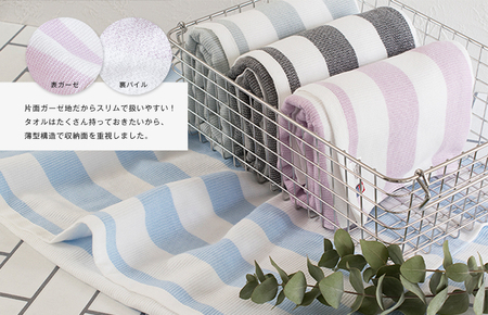 グルービーボーダー　フェイスタオル　5枚セット　ブルー【I003030FT5B】