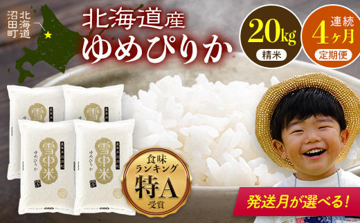 
                  令和8年産【定期便4ヶ月】ゆめぴりか 精米 20kg（5kg×4袋）【発送月が選べる】開始 雪冷気 籾貯蔵 雪中米 北海道 nr-3400var
                