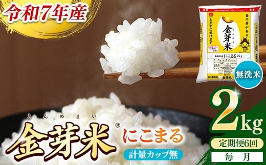 【定期便】BG無洗米・金芽米にこまる 2kg×6ヵ月 （毎月）計量カップ無し【令和7年産 時短 健康 米 BG 無洗米 計12kg 島根県産 節水 アウトドア キャンプ 東洋ライス おすすめ 島根県 安来市】【42-SS-26-2】