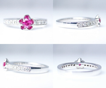 指輪 天然 ダイヤモンド 0.18ct ルビー 0.23ct フラワー SIクラス【pt950】r-31（KRP）O4-1411
