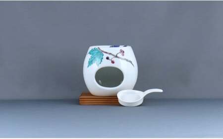 有田焼 茶香炉〈山ぶどう文〉【赤絵白磁硯処 雪月花】手描き 伝統工芸 香炉 赤絵 インテリア  80000円 8万円 A80-54