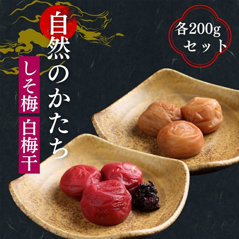 【ふるさと納税】 有機　自然のかたちしそ梅・白干し梅　200g×2個 / みなべ町 梅干 うめぼし ウメ しそ梅 紫蘇漬け梅 白干し梅 白梅 セット 食べ比べ 家庭用 ギフト プレゼント 紀州南高梅 南高梅 お弁当 おにぎり