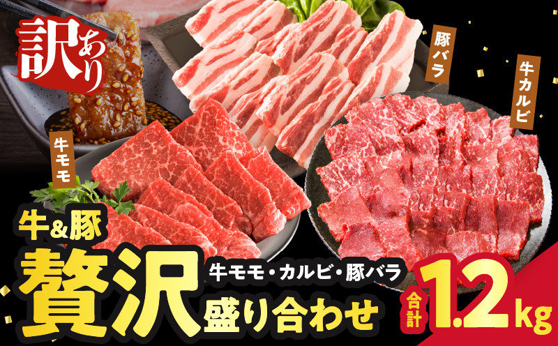 
                  ≪訳あり≫牛&豚 贅沢盛り合わせ（牛モモ・カルビ・豚バラ）合計1.2kg 肉 牛 豚 豚肉 牛肉 おかず 国産_T025-0455
                