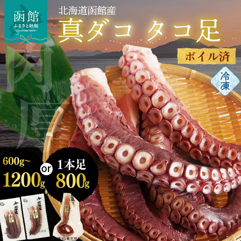 【ふるさと納税】真ダコ タコ足 選べる 600g ～ 1.2kg 1本足 800g 北海道 函館産 獲れたて 浜茹 新鮮 ボイル タコ 手軽 タコ刺し 刺身 タコ焼き サラダ マリネ 酢の物 アヒージョ 旨み 弾力 食感 風味 家庭料理 おもてなし 海の恵み 冷凍 水産物 加工品 函館市 送料無料