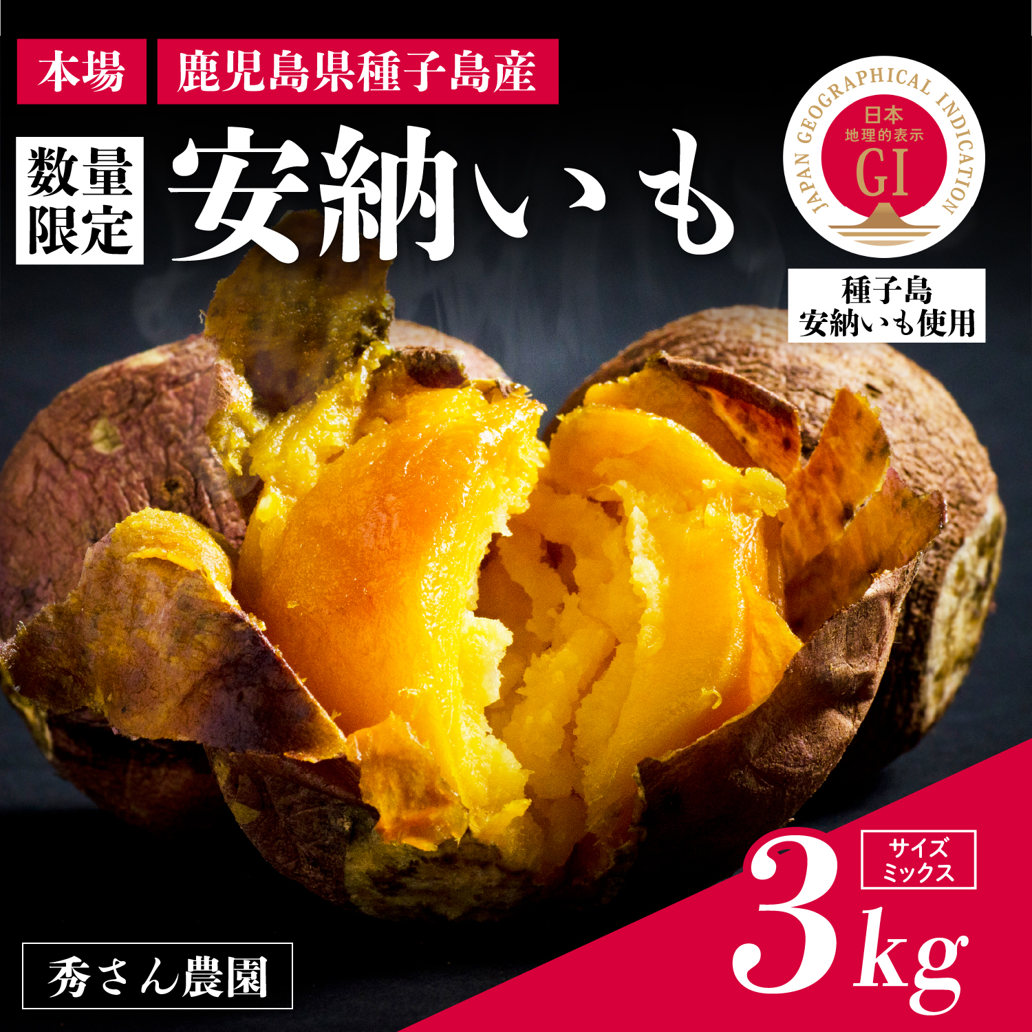 種子島 安納いも 3kg（S〜Lサイズ：100g〜400g）（秀さん農園）さつまいも 本場 安納芋 安納紅 安納こがね さつま芋 甘い ねっとり スイーツ おやつ グルメ お取り寄せ 人気 種子島産 返礼品 南種子町 鹿児島【南種子町観光物産館 トンミー市場】