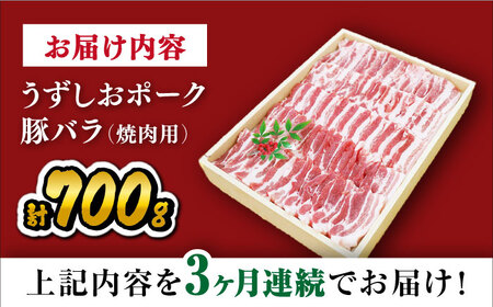 【 訳あり 】【3回 定期便 】 焼肉 用 豚バラ 長崎うずしおポーク バラ （ 焼肉 用）700g＜スーパーウエスト＞[CAG020] 長崎 西海 豚 ブランド豚 焼肉 豚バラ バラ BBQ 豚 ブ