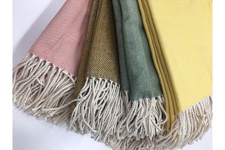 おしゃれな フリンジ コットンケット「クリームイエロー／シングル」[0188]