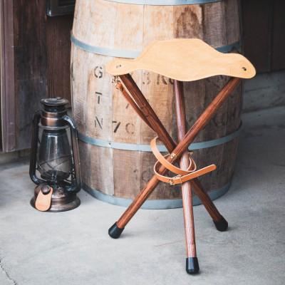 ふるさと納税 大野町 【お申込み受付後生産】革と木のハンティングチェア(ハイタイプ):ナチュラル