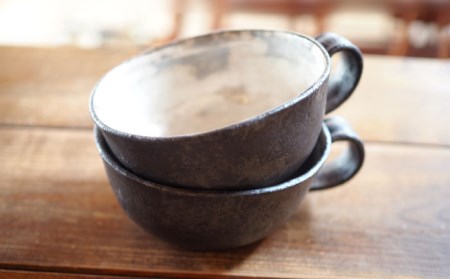 【美濃焼】銀黒スープカップ 2点 セット【リスの木食器工房】 深鉢 皿 おしゃれ スープ マグ カップ 夫婦 陶器 電子レンジ ギフト 贈答  [TCT012]