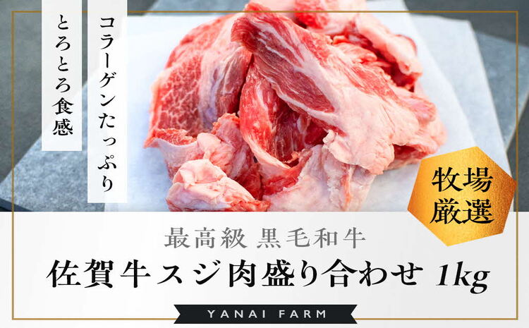 《佐賀牛》梁井 コラーゲンたっぷり スジ肉盛り合わせ 1kg【佐賀牛 スジ肉 コラーゲン ぷるぷる やわらか 煮込み料理 美味しい ブランド肉】 A5-J081004