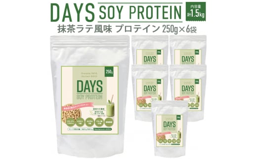 DAYS SOY PROTEIN 抹茶ラテ 風味 計1.5kg（250g×6袋）プロテイン ワークアウト 筋肉 筋トレ 減量