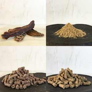 しかにく＆ししにくの無添加ドッグフード４種セット：ジャーキー１種・ペレット２種・ふりかけ１種（各１パック）鹿肉 猪肉 ペットフード ジビエ 愛犬 イヌ用 ドライフード【R00422】