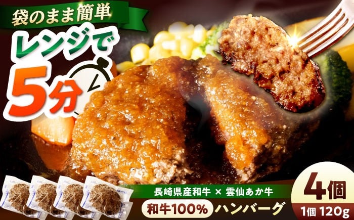 
                  【レンジ調理】 和牛100％ハンバーグ4個 長崎県産和牛と希少あか牛（A4またはA5ランク） 長与町/炭火焼肉あおい [EBW076]
                