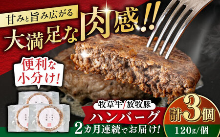 【全2回定期便】　【牧草牛×放牧豚】ハンバーグ 3個 牛肉 豚肉 小分け 冷凍 北海道 [AXBP022]