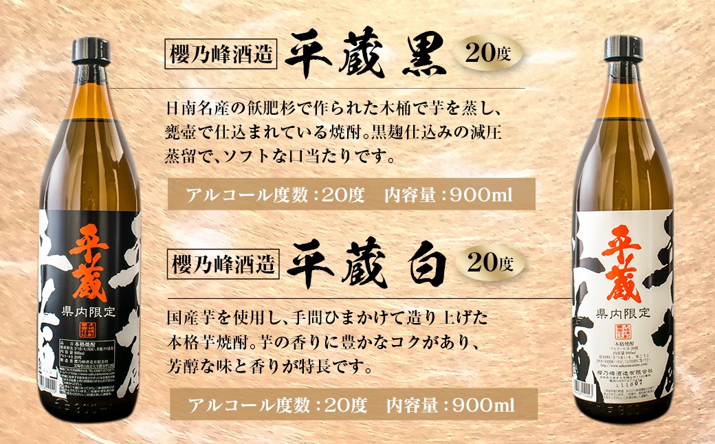 宮崎限定 4種類 焼酎 飲み比べ セット 900ml 6本 お酒 アルコール 飲料 芋焼酎 平蔵 白 黒 八重桜 郷酒 匠の蔵 呑み比べ 地酒 櫻乃峰酒造 古澤醸造 松の露酒造 晩酌 家飲み ご褒美 