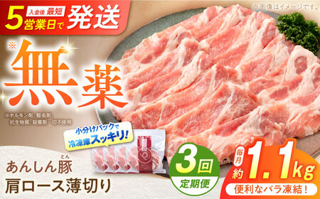 【3回定期便】《バラ凍結》肩ロース薄切り 1.1kg 豚肉 白川町 / 藤井ファーム[AWAF046]