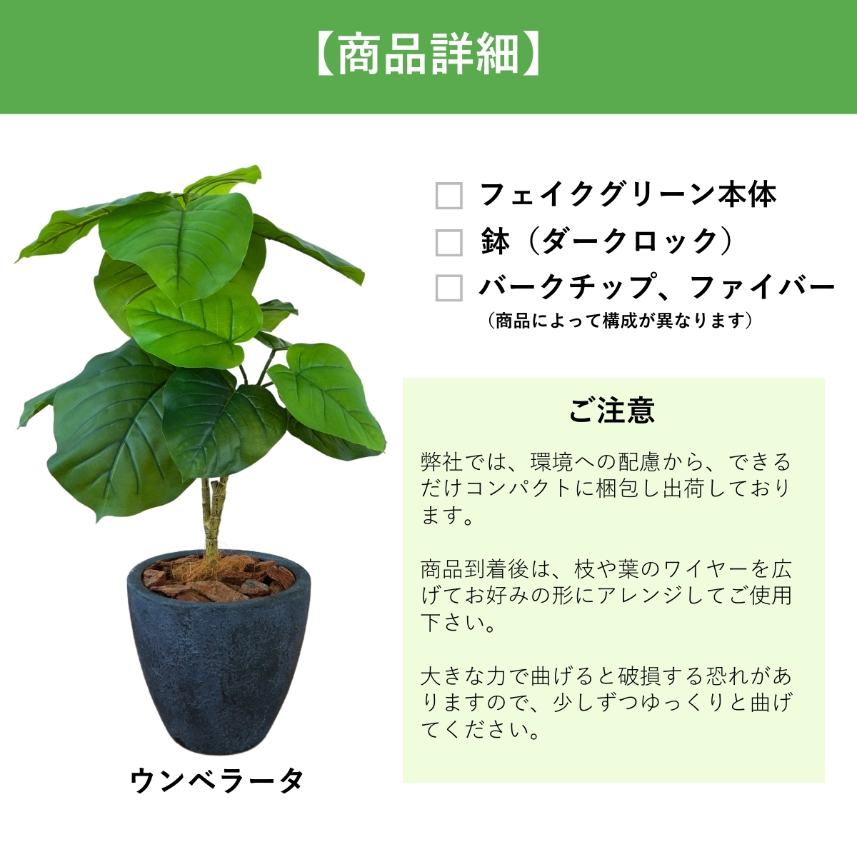 フェイクグリーン Botanical life+ Dシリーズ ウンベラータ 70cm 光触媒加工 鉢付き （鉢： 石造り風 ダークロック） インテリア 抗菌 消臭 愛知県 豊橋市 送料無料 41000