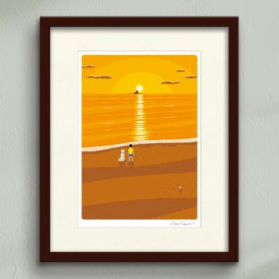 ふるさと納税 茅ヶ崎市 湘南・茅ヶ崎で描く、海を感じるイラストアート『ジークレーアートフレーム　SL-07』(小:八つ切)