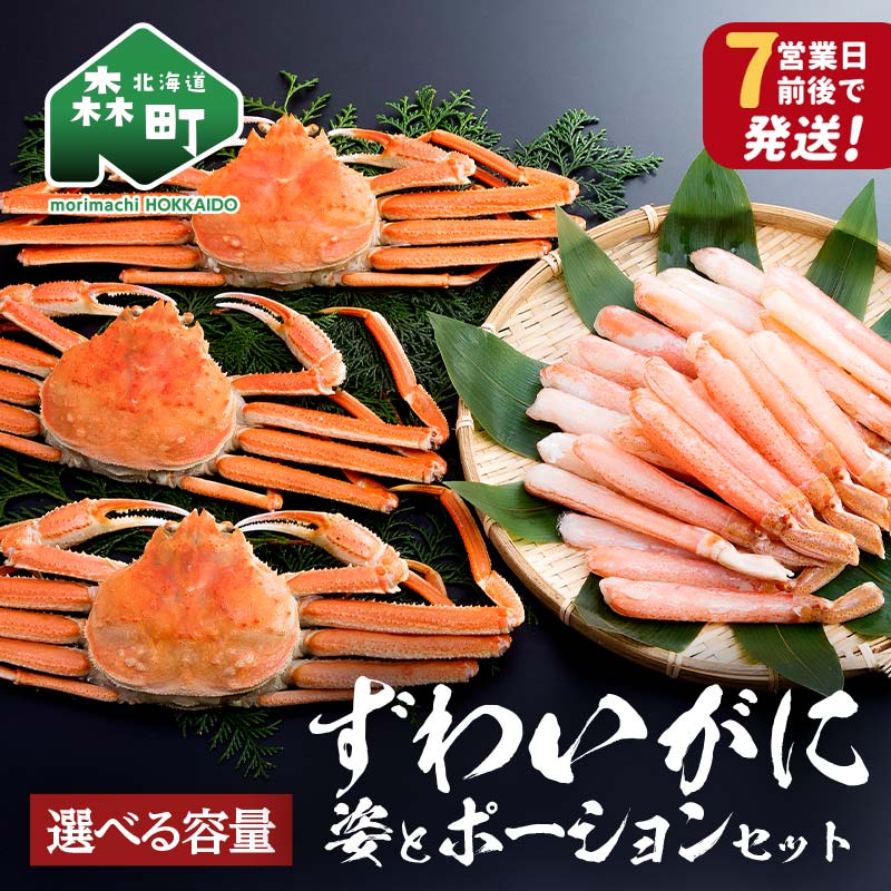 【ふるさと納税】＼容量が選べる／≪最短7営業日発送≫ ずわいがに姿とポーションのセット 北海道森町水揚げ かに カニ 蟹 ガニ がに 森町 ふるさと納税 北海道 ずわいかに ズワイガニ mr1-1077var