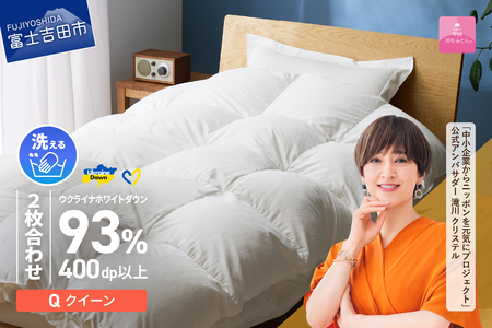  【 甲州 羽毛 2枚合わせふとん 】手洗いできる ウクライナホワイトダウン 93%  ホワイト（ クイーン )  ふとんカバー付 掛け布団 洗える クイーン 羽毛布団 寝具 回収キット付き