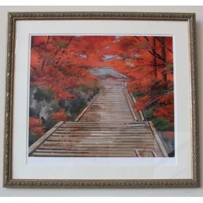 ふるさと納税 出雲市 園山幹生　リトグラフ　「鰐淵寺の紅葉」【37_1-007】 |  | 01