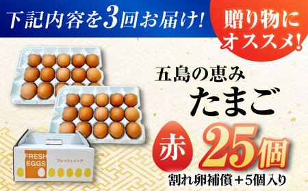 【3回定期便】【箱入り】五島の恵みたまご M-Lサイズ 25個入 / 卵 赤玉子 五島市 / 五島列島大石養鶏場[PFQ045]  玉子 タマゴ 鶏卵 希少 五島列島